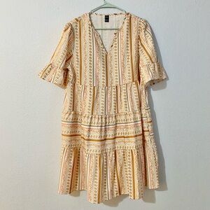 SHEIN Cream Tan Tiered Ruffled Midi Sundress